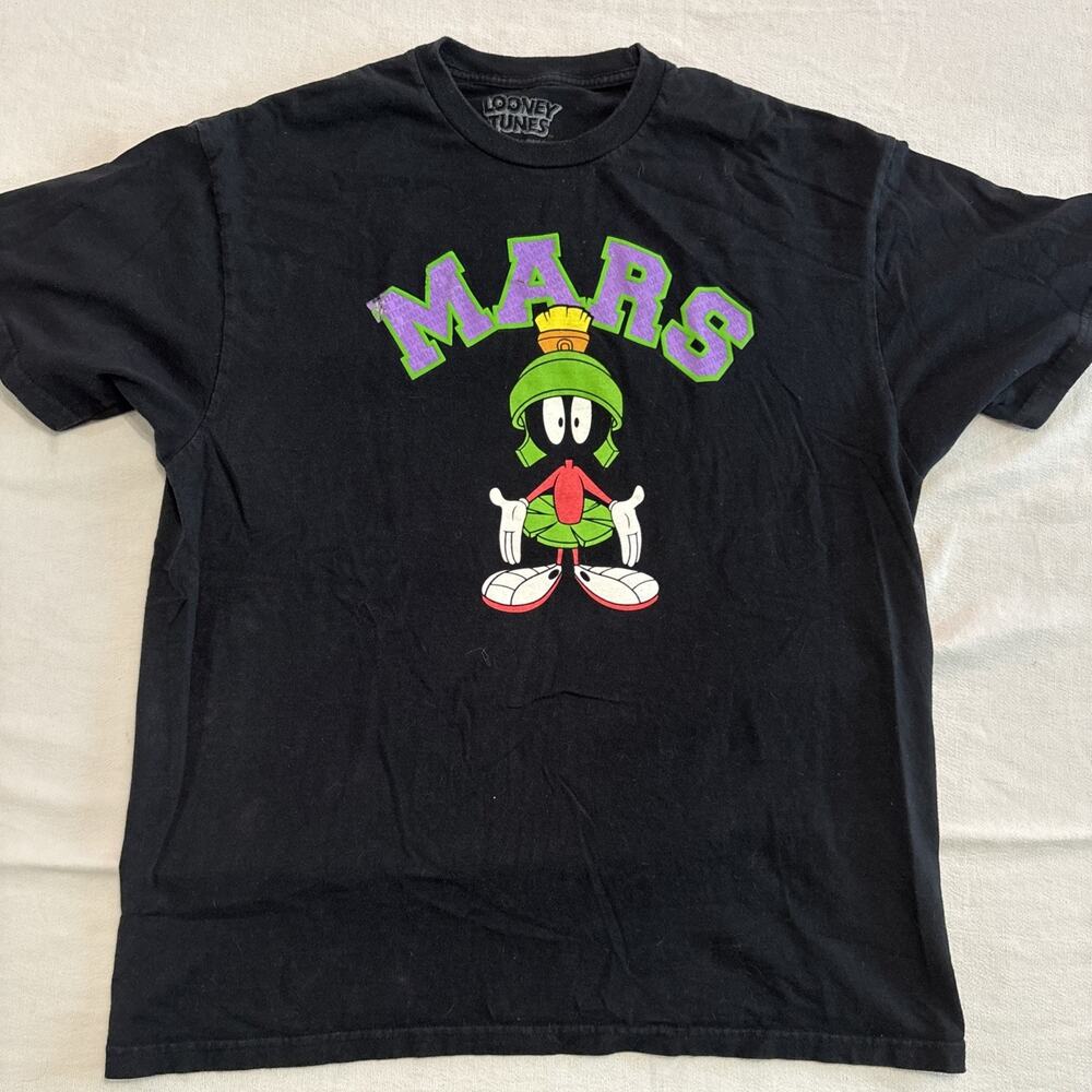 Looney Tunes Marvin The Martian MARS Graphic T-Shirt Black Size Large Vintage